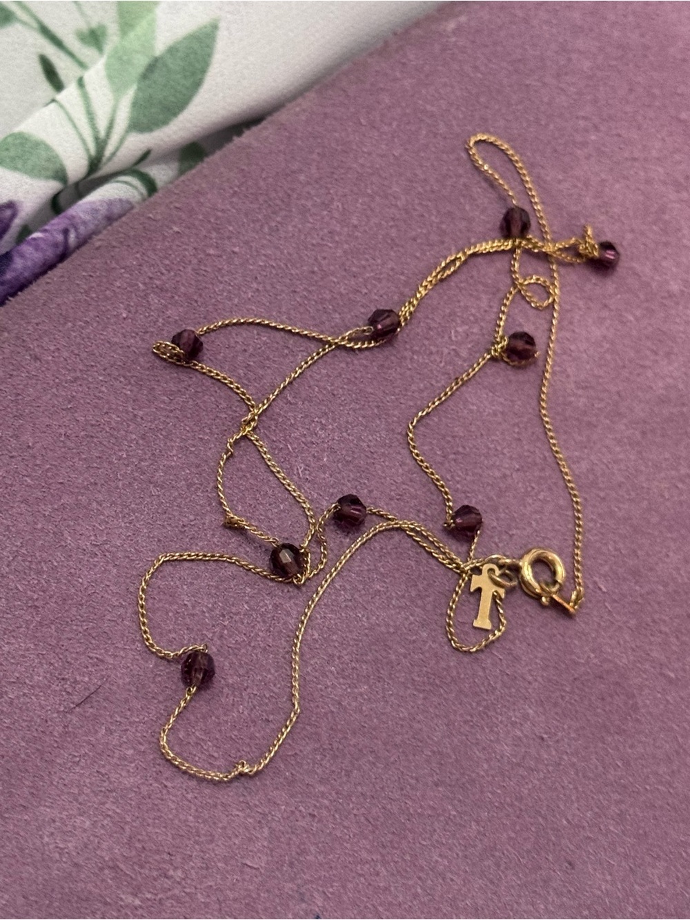 Vintage Delicate Station Gold-tone Necklace with Purple Crystals